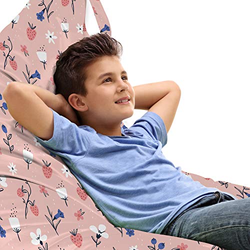 Ambesonne Botanic Lounger Chair Bag, Pastel Blossoms Along Strawberries Berry Bouquets Forest Essence, High Capacity Storage with Handle Container, Lounger Size, Violet Blue and Pale Pink