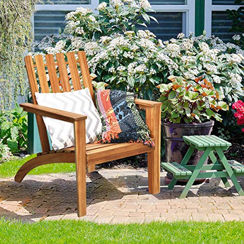 HAPPYGRILL 2PCS Adirondack Chair Outdoor Acacia Wood Classic Adirondack Armchair Ergonomic Lounge Chair for Poolside Balcony Yard Patio Garden