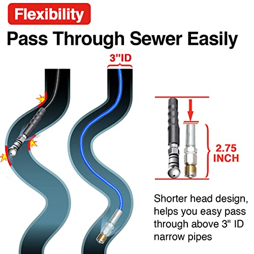 YAMATIC Sewer Jetter Hose for Pressure Washer 150 FT Drain Cleaner Hose 1/4 Inch NPT Button Nose & Rotating Sewer Jetting Nozzle Orifice 4.5, 4000 PSI