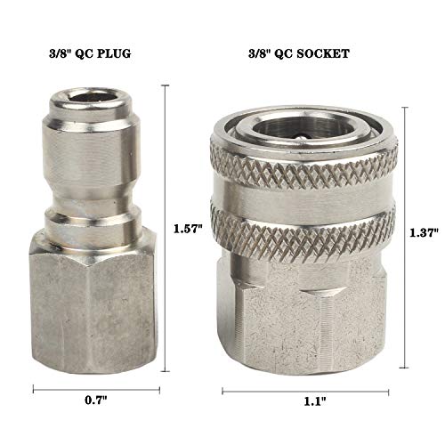 WILTEEXS 18709 3/8-Inch Stainless Steel Quick Connect Pressure Washer Adapter Set, Max Pressure 5000 PSI Rating