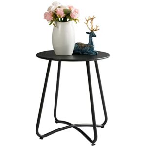 hollyhome small round patio metal side snack table, accent anti-rust steel coffee table for garden, modern weatherproof outdoor end table, (h) 17.55″ x(d) 15.60″, black