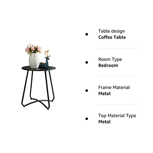 HollyHOME Small Round Patio Metal Side Snack Table, Accent Anti-Rust Steel Coffee Table for Garden, Modern Weatherproof Outdoor End Table, (H) 17.55" x(D) 15.60", Black