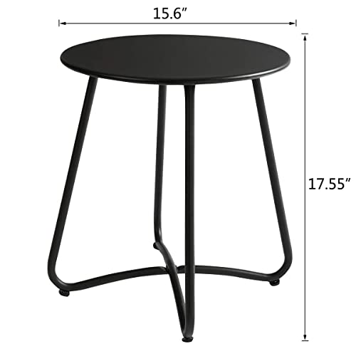 HollyHOME Small Round Patio Metal Side Snack Table, Accent Anti-Rust Steel Coffee Table for Garden, Modern Weatherproof Outdoor End Table, (H) 17.55" x(D) 15.60", Black