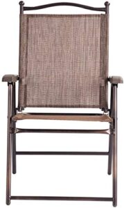 byroce patio foldable chair set, 2 pcs portable and stable chair with armrest, lightweight outdoor fabric chair set, lounge chairs with metal frame, sling back chairs for indoor outdoor (brown)