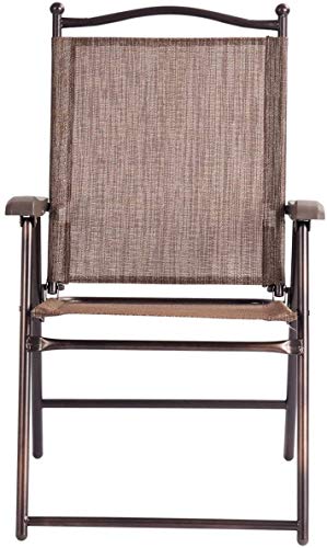 Byroce Patio Foldable Chair Set, 2 PCs Portable and Stable Chair with Armrest, Lightweight Outdoor Fabric Chair Set, Lounge Chairs with Metal Frame, Sling Back Chairs for Indoor Outdoor (Brown)