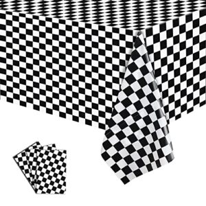 dkulmn 3pcs black flag checkered tablecloths,108”x54” rectangular disposable gingham table covers thickening and waterproof plastic tablecloth for picnic indoor & outdoor, xxz 06