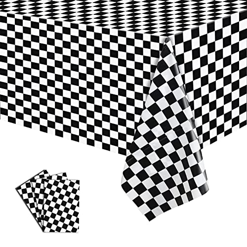 DKULMN 3PCS Black Flag Checkered Tablecloths,108”x54” Rectangular Disposable Gingham Table Covers Thickening and Waterproof Plastic Tablecloth for Picnic Indoor & Outdoor, XXZ 06