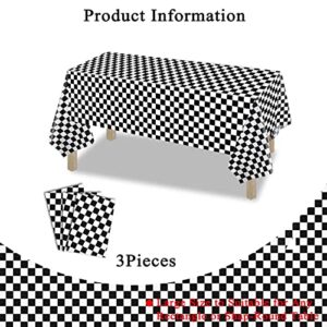 DKULMN 3PCS Black Flag Checkered Tablecloths,108”x54” Rectangular Disposable Gingham Table Covers Thickening and Waterproof Plastic Tablecloth for Picnic Indoor & Outdoor, XXZ 06