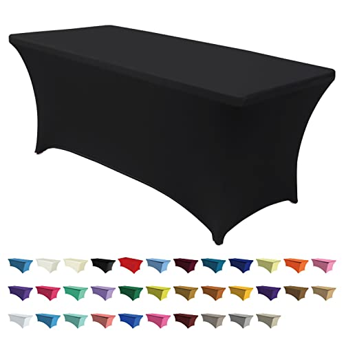 ABCCANOPY Spandex Tablecloths for 5 ft Home Rectangular Table Fitted Stretch Table Cover Polyester Tablecover Lash Bed Cover Table Toppers Massage Table Cover, Black