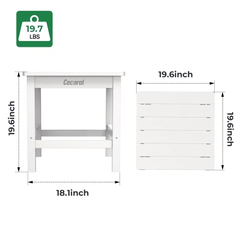 Cecarol Adirondack Side Table, 19.6" Square Oversized Outdoor Side Table, Fade-Resistant and Weather Resistant End Table, Poly Resin Worry-Free Plastic Table for Porch, Patio, Seaside, White-OST01