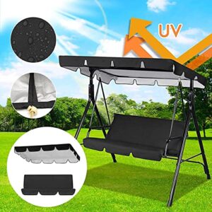 Patio Swing Canopy Waterproof Top Cover Set,Replacement Canopy Cover for 3-Seater76.7 inches Porch Swing Chair Awning Swing Cover Outdoor Sunproof Chair Patio/Lawn/Garden All Weather Protection