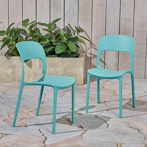 Christopher Knight Home Dean Outdoor Plastic Chairs (Set of 2), Teal