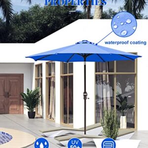 Zersun 9 FT Outdoor Patio Umbrellas with 32 Solar Lights 8 Ribs/Tilt Adjustment and Crank Lift System - LED Table Umbrella Outdoor Patio for Garden, Deck, Backyard, Pool and Beach - Navy Blue