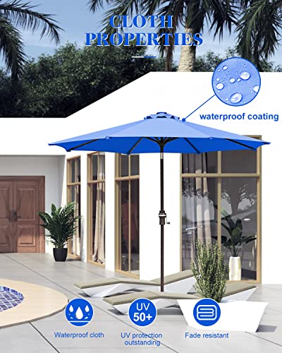 Zersun 9 FT Outdoor Patio Umbrellas with 32 Solar Lights 8 Ribs/Tilt Adjustment and Crank Lift System - LED Table Umbrella Outdoor Patio for Garden, Deck, Backyard, Pool and Beach - Navy Blue