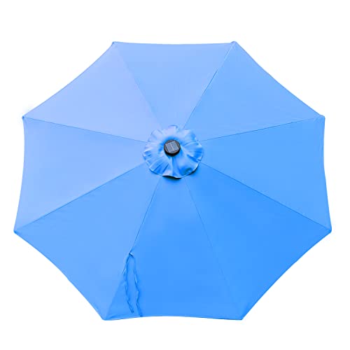 Zersun 9 FT Outdoor Patio Umbrellas with 32 Solar Lights 8 Ribs/Tilt Adjustment and Crank Lift System - LED Table Umbrella Outdoor Patio for Garden, Deck, Backyard, Pool and Beach - Navy Blue