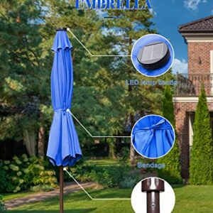 Zersun 9 FT Outdoor Patio Umbrellas with 32 Solar Lights 8 Ribs/Tilt Adjustment and Crank Lift System - LED Table Umbrella Outdoor Patio for Garden, Deck, Backyard, Pool and Beach - Navy Blue