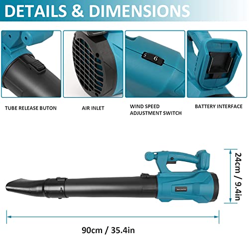 Cordless Leaf Blower with 2 X 5.0 Battery & Charger,460CFM 6 Adjustable Speeds and 2 Adjustable Tubes,Battery Powered Leaf Blower Lightweight for Snow Blowing & Yard Cleaning