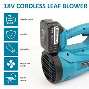 Cordless Leaf Blower with 2 X 5.0 Battery & Charger,460CFM 6 Adjustable Speeds and 2 Adjustable Tubes,Battery Powered Leaf Blower Lightweight for Snow Blowing & Yard Cleaning