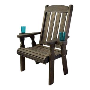 amish casual heavy duty 600 lb high back mission treated patio chair with cupholders (dark walnut stain)