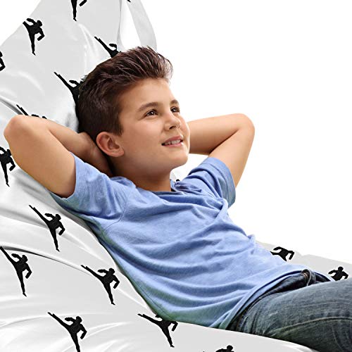 Lunarable Taekwondo Lounger Chair Bag, Silhouette of Martial Arts Practitioner Pattern on Plain Backdrop, High Capacity Storage with Handle Container, Lounger Size, White and Charcoal Grey