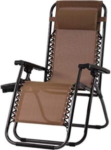zero gravity chair recliners,outdoor lounge patio chairs, adjustable folding anti gravity locking chaise recliners for deck beach pool, mesh lounge beach chair with cup holders pillows (1 pack,brown)