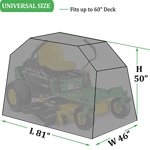 Coverify Zero-Turn Mower Cover Waterproof Heavy Duty Oxford Fabric- Riding Lawn Mower Cover Fits Decks up to 50", Universal Fit 81"L x 46"W x 50"H with Windproof Storage Bag