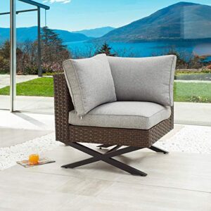 lokatse home rattan corner sofa x shape leg outdoor furniture patio left-arm chair with cushions for garden, pool, backyard, brown
