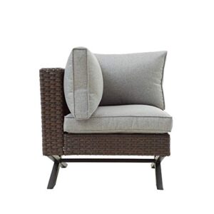 LOKATSE HOME Rattan Corner Sofa X Shape Leg Outdoor Furniture Patio Left-arm Chair with Cushions for Garden, Pool, Backyard, Brown