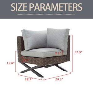 LOKATSE HOME Rattan Corner Sofa X Shape Leg Outdoor Furniture Patio Left-arm Chair with Cushions for Garden, Pool, Backyard, Brown