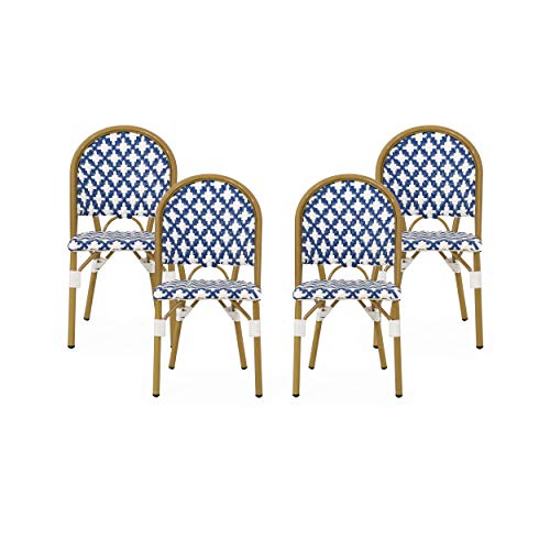 Christopher Knight Home Anastasia Outdoor French Bistro Chair (Set of 4), Blue + White + Bamboo Print Finish