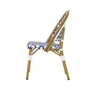 Christopher Knight Home Anastasia Outdoor French Bistro Chair (Set of 4), Blue + White + Bamboo Print Finish