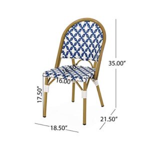 Christopher Knight Home Anastasia Outdoor French Bistro Chair (Set of 4), Blue + White + Bamboo Print Finish