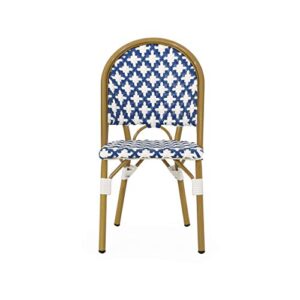 Christopher Knight Home Anastasia Outdoor French Bistro Chair (Set of 4), Blue + White + Bamboo Print Finish