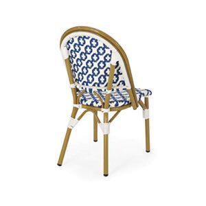 Christopher Knight Home Anastasia Outdoor French Bistro Chair (Set of 4), Blue + White + Bamboo Print Finish