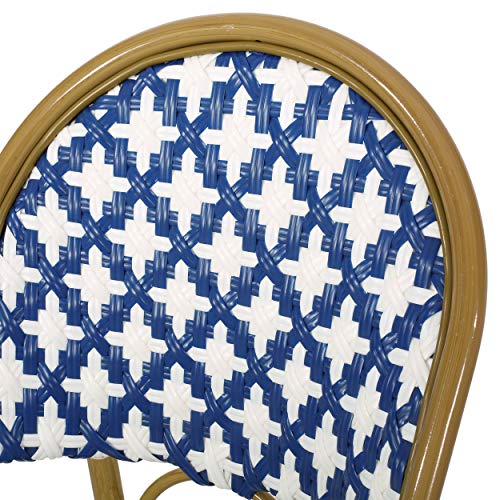 Christopher Knight Home Anastasia Outdoor French Bistro Chair (Set of 4), Blue + White + Bamboo Print Finish