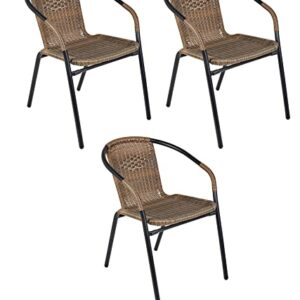 BTEXPERT Brown Indoor Outdoor 3-Set of Three Restaurant Rattan Stack Chairs, Set of 3