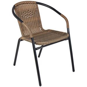 BTEXPERT Brown Indoor Outdoor 3-Set of Three Restaurant Rattan Stack Chairs, Set of 3