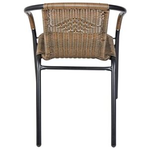 BTEXPERT Brown Indoor Outdoor 3-Set of Three Restaurant Rattan Stack Chairs, Set of 3