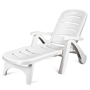 RELAX4LIFE Lounge Chair for Outside Patio Pool Beach W/Wheels and Armrests 5 Adjustable Position Reclining Chaise Lounge