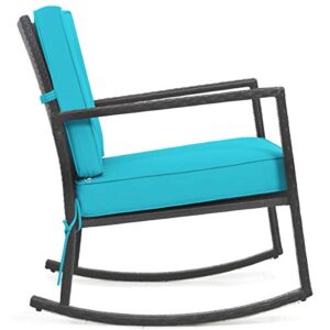 RELAX4LIFE Wicker Outdoor Rocking Chair - All Weather Rattan Rocker Patio Chair w/Steel Frame Removable Cushions & Armrest, Rocker Chair Outdoor Furniture for Backyard Porch Poolside (1, Turquoise)