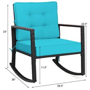 RELAX4LIFE Wicker Outdoor Rocking Chair - All Weather Rattan Rocker Patio Chair w/Steel Frame Removable Cushions & Armrest, Rocker Chair Outdoor Furniture for Backyard Porch Poolside (1, Turquoise)