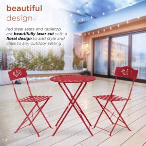 alpine corporation msy100a-rd bistro set, table: 24″ l x 24″ w x 28″ h chair: 17″ l 18″ w x 33″ h, red