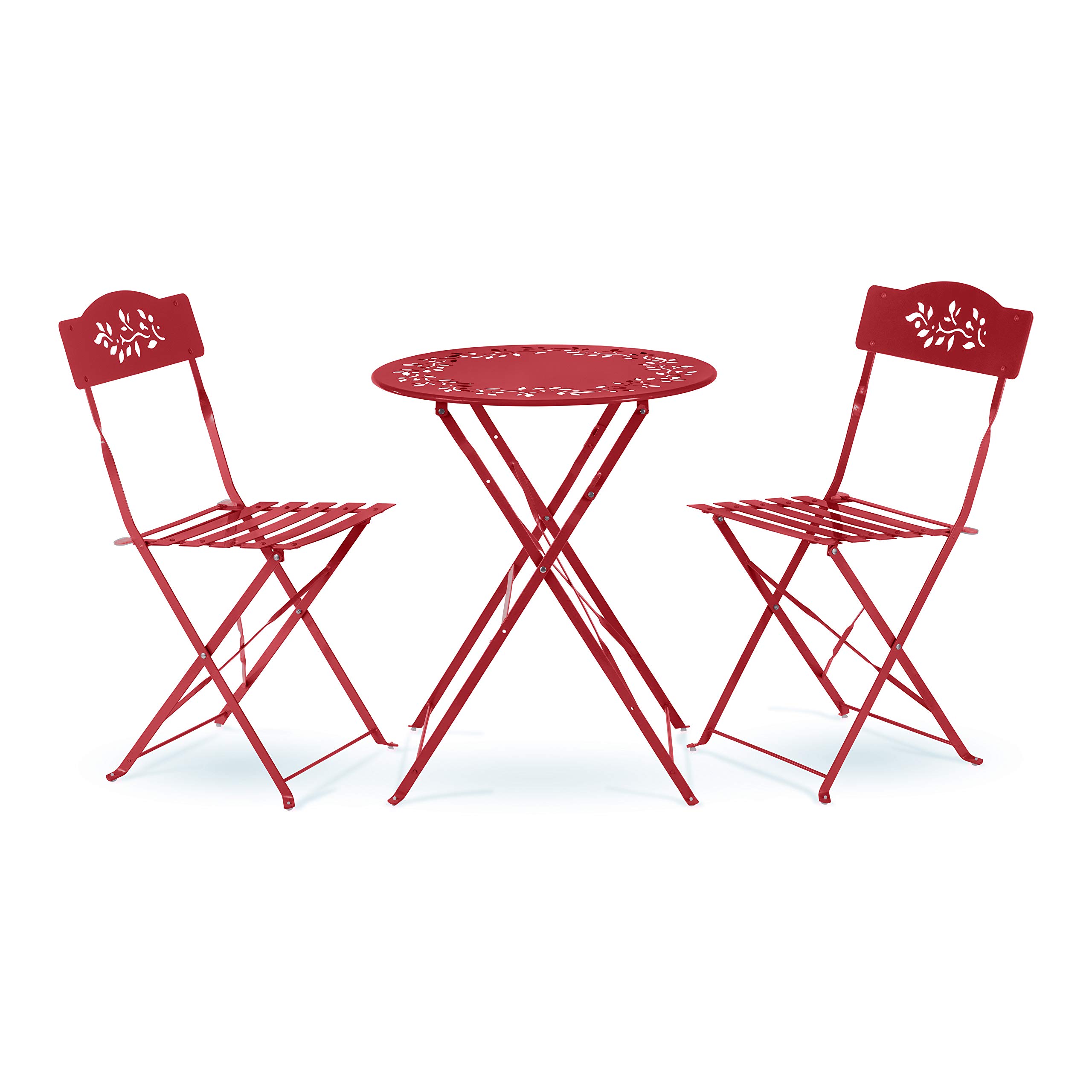 Alpine Corporation MSY100A-RD Bistro Set, Table: 24" L x 24" W x 28" H Chair: 17" L 18" W x 33" H, Red