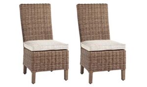 signature design by ashley beachcroft outdoor wicker dining chair set, 2 count, beige