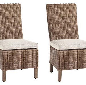 Signature Design by Ashley Beachcroft Outdoor Wicker Dining Chair Set, 2 Count, Beige