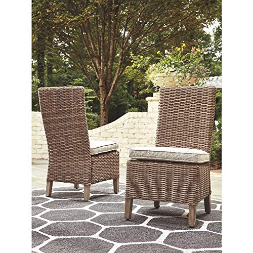 Signature Design by Ashley Beachcroft Outdoor Wicker Dining Chair Set, 2 Count, Beige