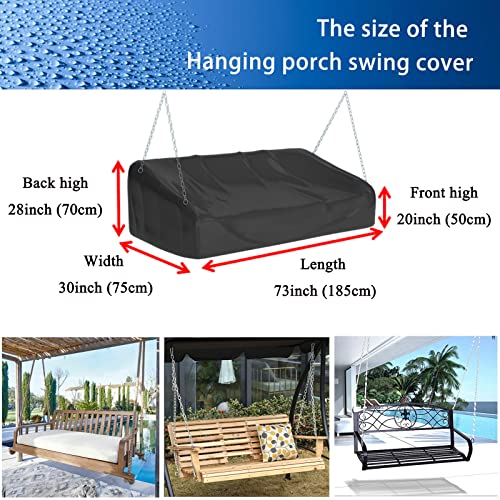 Porch Swing Cover, Hanging Porch Swing Cover Waterproof, Outdoor Hanging Swing Cover, Cover for Porch Hanging Swing - Black (73 * 30 * 28/20inch)