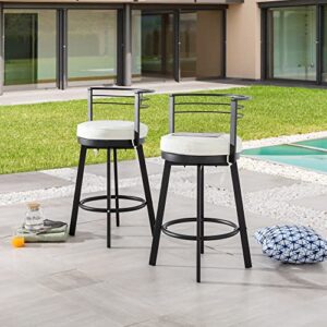LOKATSE HOME 2 Pieces Outdoor Swivel Bar Stools Set Armless Bistro Furniture Patio Height Metal Chairs with Cushion