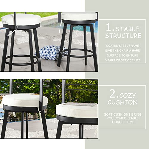 LOKATSE HOME 2 Pieces Outdoor Swivel Bar Stools Set Armless Bistro Furniture Patio Height Metal Chairs with Cushion