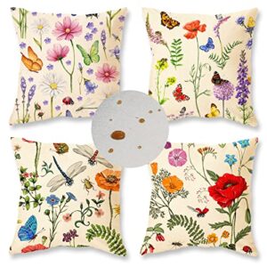 onway spring summer outdoor waterproof pillow covers 20×20 inch set of 4 floral farmhouse throw pillows decorative cushion cases for outdoor couch sofa patio furniture home decoration